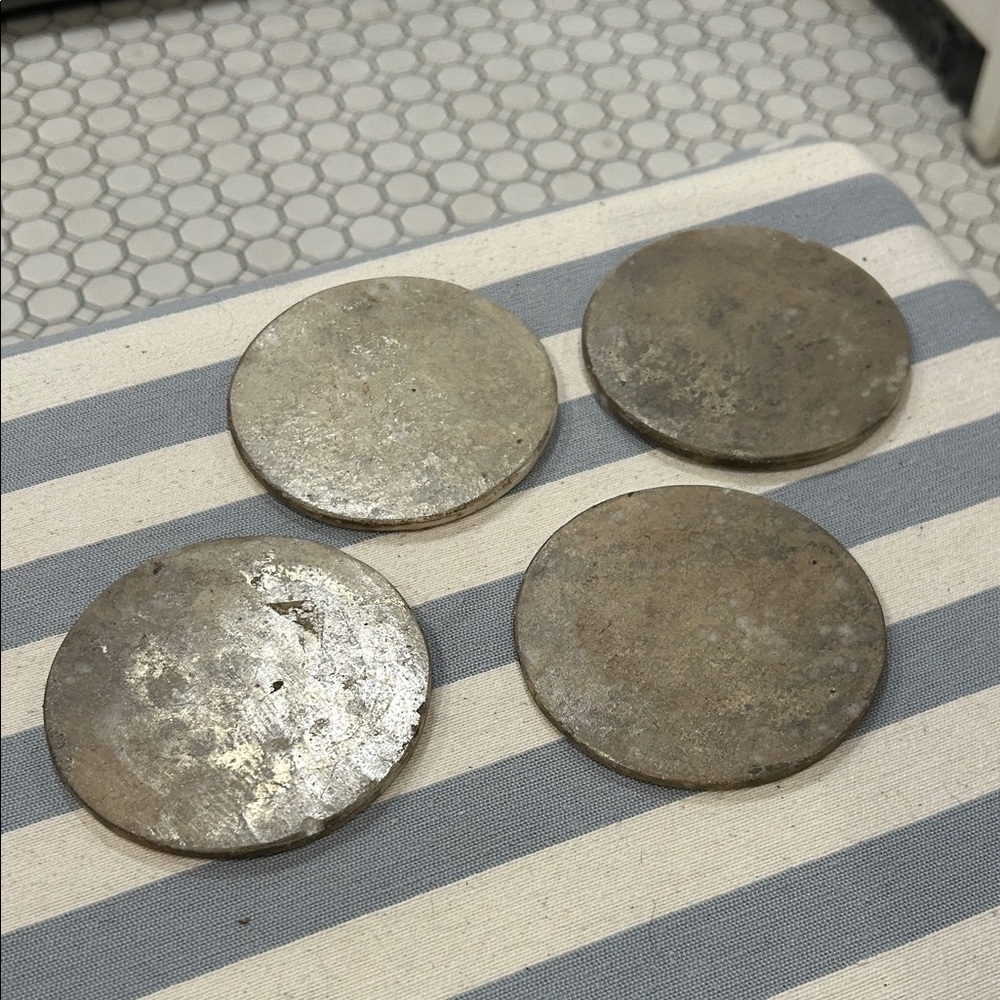 Vintage Gold Marble Round Beveled Edge Coasters Set of Four